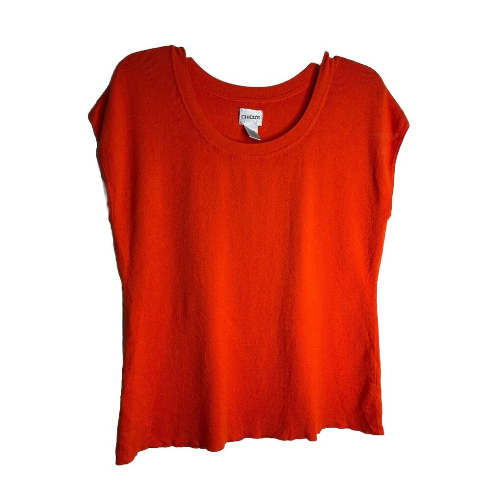 Chicos Marigold Orange Short Sleeve Layering Knit Top Blouse sz 2 / L (15)